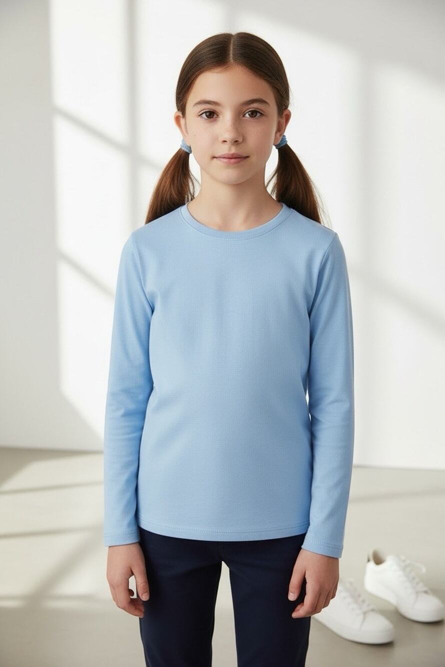 Wonder Nation Girls Blue Crew Neck Long Sleeve T-Shirt 7-8 Solid Jersey